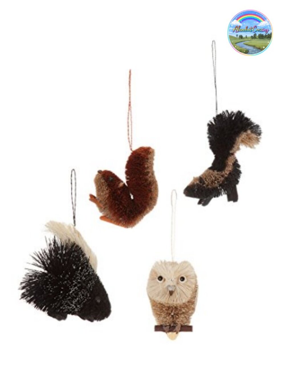 Straw Woodland Animal Christmas Ornaments Set 4 Assorted Rustic Holiday Decor